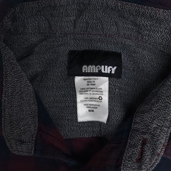 Amplify Buffalo Check Flannel Long Sleeve Shirt Mens Size Medium M Maroon Blue - Picture 3 of 10
